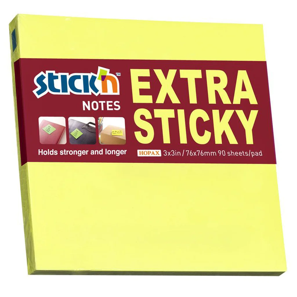 Stick'n Notisblock Extra Sticky 76x76 90 Blad Neon Gul