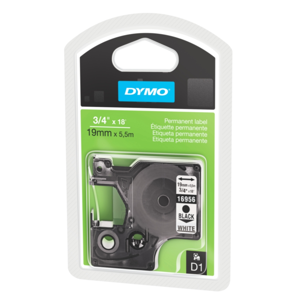 Tape Dymo D1 19 mm svart på vit