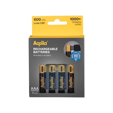 Aqiila Aqiila Genopladelig USB-C Batteri AAA 1,5V 600mAh 8716778936374 Modsvarer: N/A