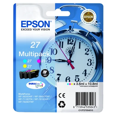 Epson Mustepatruuna MultiPack C,M,Y 3x350 sivua3x3,6 ml T2705 Vastaa: N/A