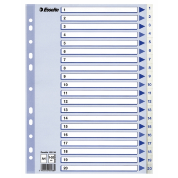 Register Non-Stop A4/1-20 rubrikblad vit