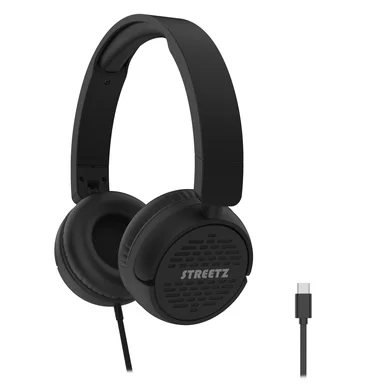 Streetz HC110 kuulokkeet, taitettavat, äänenvoimakkuudensäätö, USB-C, musta