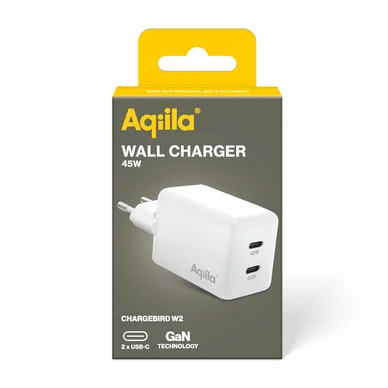 Aqiila Chargebird W45 väggladdare GaN 45W vit