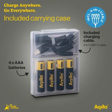 Aqiila Laddningsbar USB-C Batteri AAA 1,5V 600mAh 4-pack