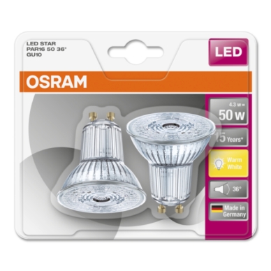 OSRAM alt Spotlight LED GU10 4,3W 2700K 350 lumen 2-pack