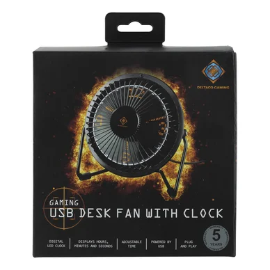 Deltaco Gaming Bordsfläkt med klocka, USB, svart