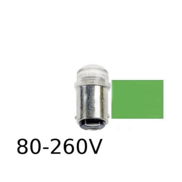 Grön LED signallampa T14x30 5lm Ba15d 0,4W 80-260V