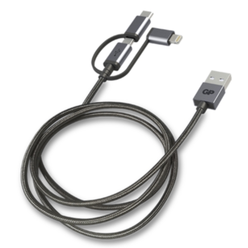 GP BATTERIES .GP 3-in-1 USB-kabel, USB-C + Micro-USB + Lightning, 1m grå