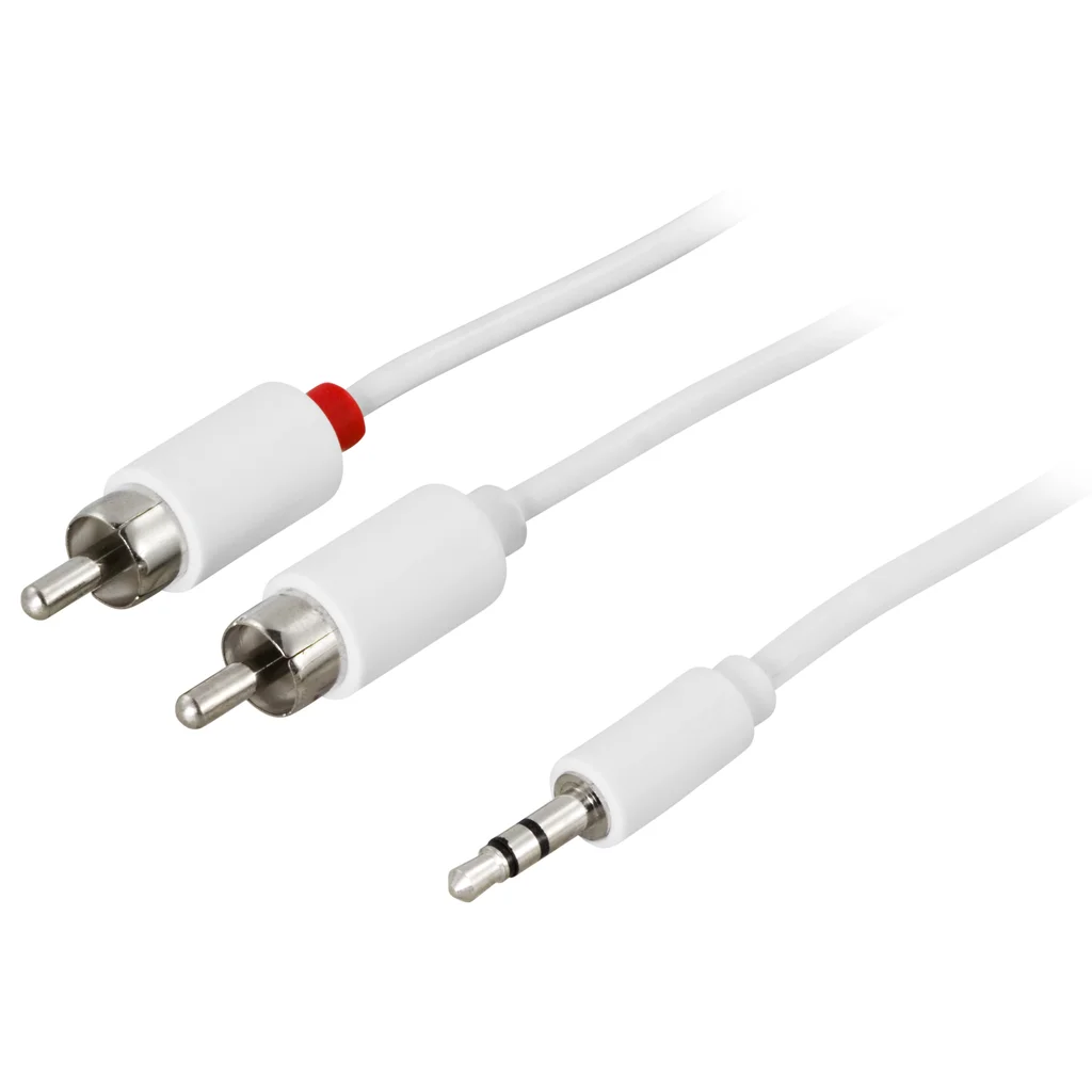DELTACO Ljudkabel 3,5 mm ha - 2 x RCA ha 2 m, vit