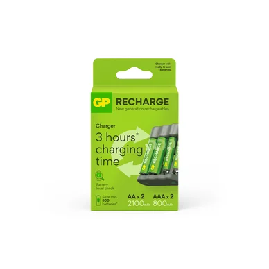 GP Recharge batteriladdare inkl. 2x AA 2100mAh+2x AAA 800mAh GP Recharge batteriladdare inkl. 2x AA 2100mAh+2x AAA 800mAh