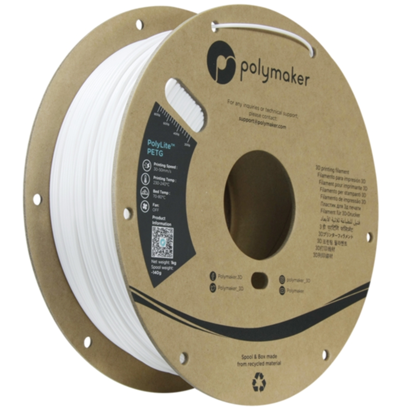 Polymaker Polymaker Polymaker Polylite PETG 1,75 mm - 1kg Hvit PETG-filament,3D skrivarförbrukning