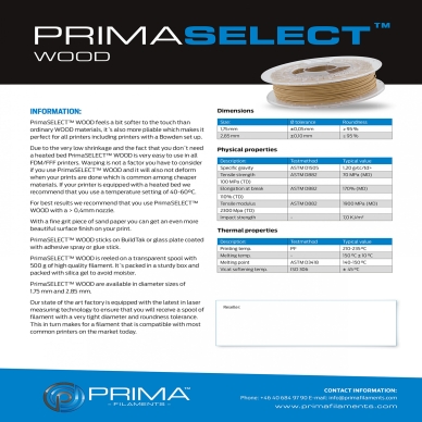 Prima alt PrimaSelect WOOD 1.75mm 500 g Ofärgad