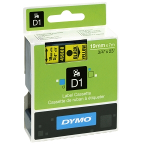 Ruban adhésif DYMO D1 19 mm, noir sur jaune