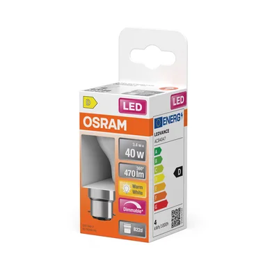 OSRAM LED Kugle 40 Dæmpbar Mat 3,4W 827 B22d 4099854444012 Modsvarer: N/A