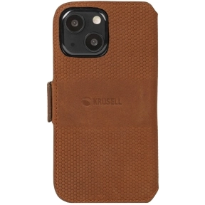 Krusell Leather Wallet iPhone 13, Cognac