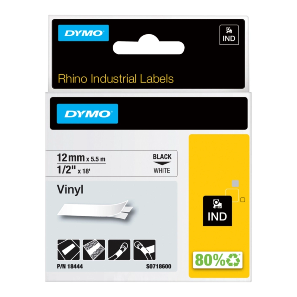 Dymo Tape Rhino 12mmx5,5m vinyl black/white Kontorrekvisita