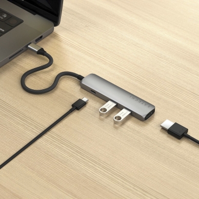 Satechi 4-i-1 USB-C Slim Multiport Adapter 4K - rymdgrå