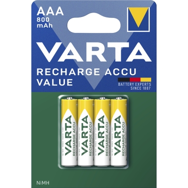 Varta Varta Genopladelig Accu Value AAA 800mAh 4 pk. 56613101404 Modsvarer: N/A