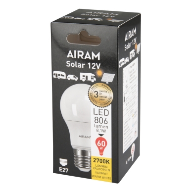 AIRAM alt 12V E27 LED lamppu 8,1W 2700K 806 luumen