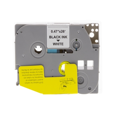 inkClub 12 mm tape, sort tekst på hvid bund, lamineret, længde 8m CTB001 Modsvarer: TZE231