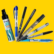 Image of pens against a yellow background.
