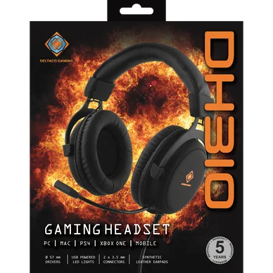 Deltaco DH310 Gaming Headset 57mm, LED, svart