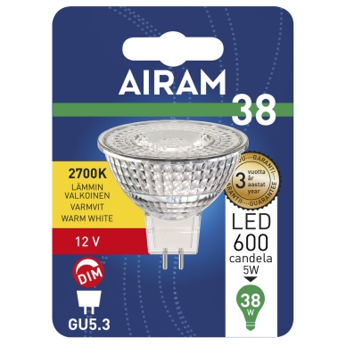 AIRAM alt 12V dæmpbar GU5.3 LED-lampe 5W 2700K