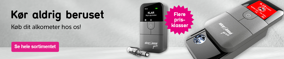 Banner med teksten: Kør aldrig beruset Køb dit alkometer hos os! 