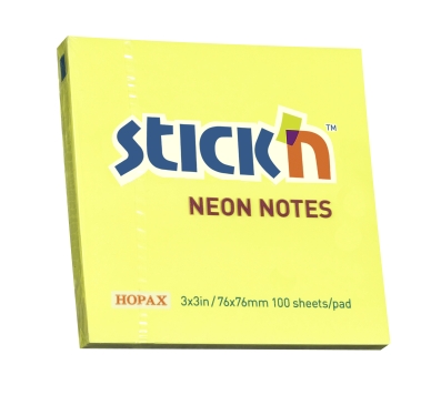 Stick'n Stick'n Notesblok 76x76 100 Blad Neon Gul 4712759211335 Modsvarer: N/A