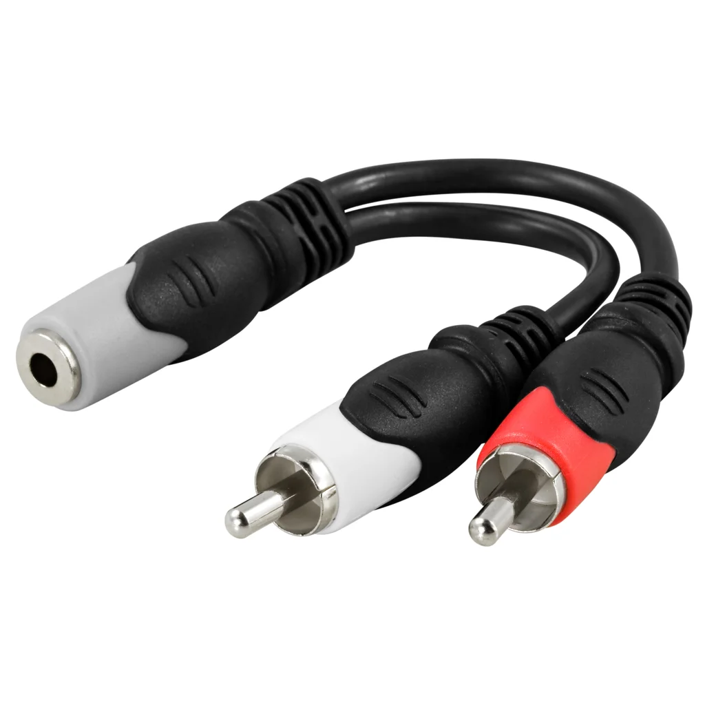 DELTACO multimedia-adapter 3,5 mm ho till 2 x RCA ha, 10 cm