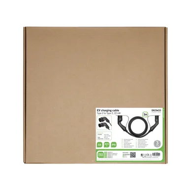 Deltaco laddkabel typ 2 - typ 2, 3 fas, 32A, 3 meter