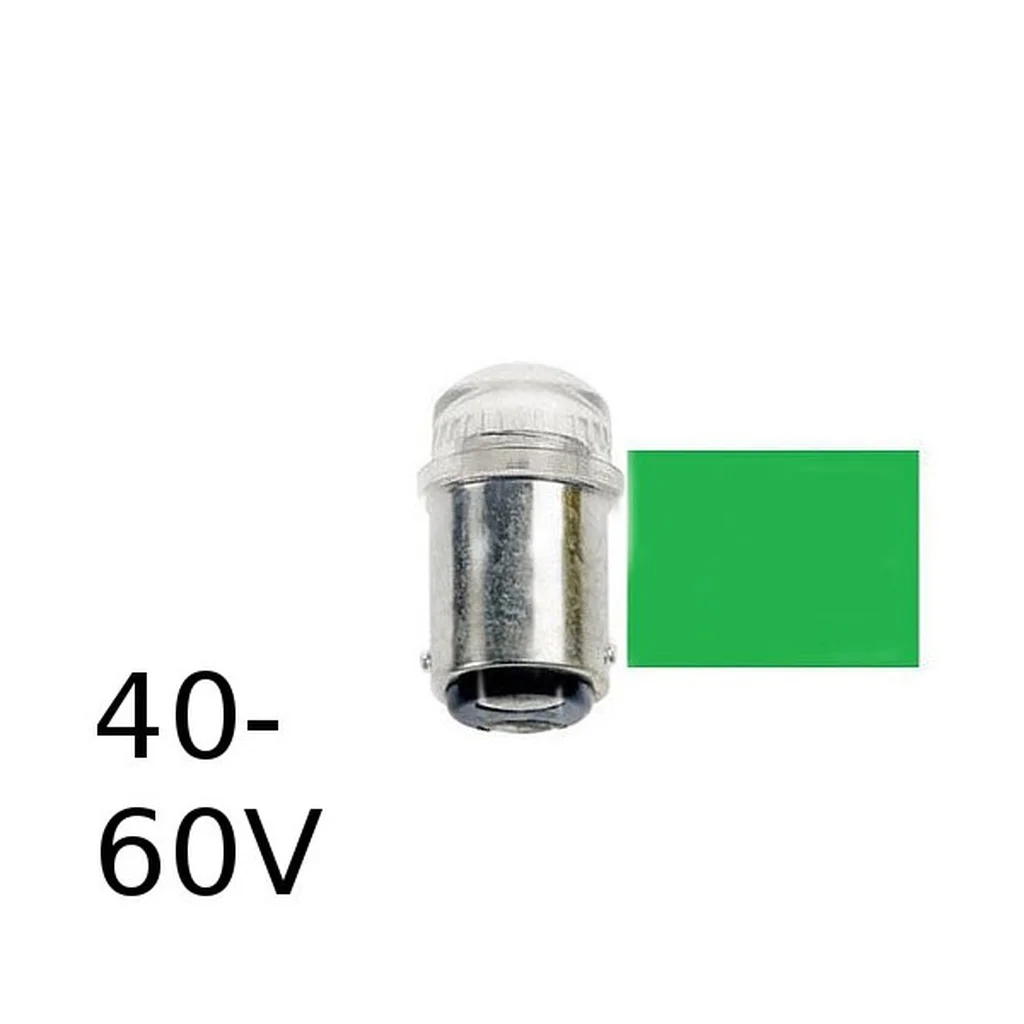 Grön LED signallampa T14x30 10lm Ba15d 0,4W 40-60V