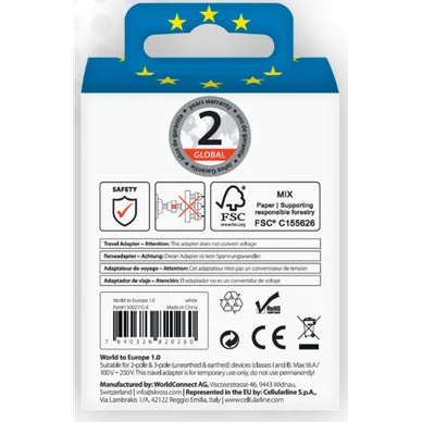 Skross World to Europe travel adapter - Retail (white)