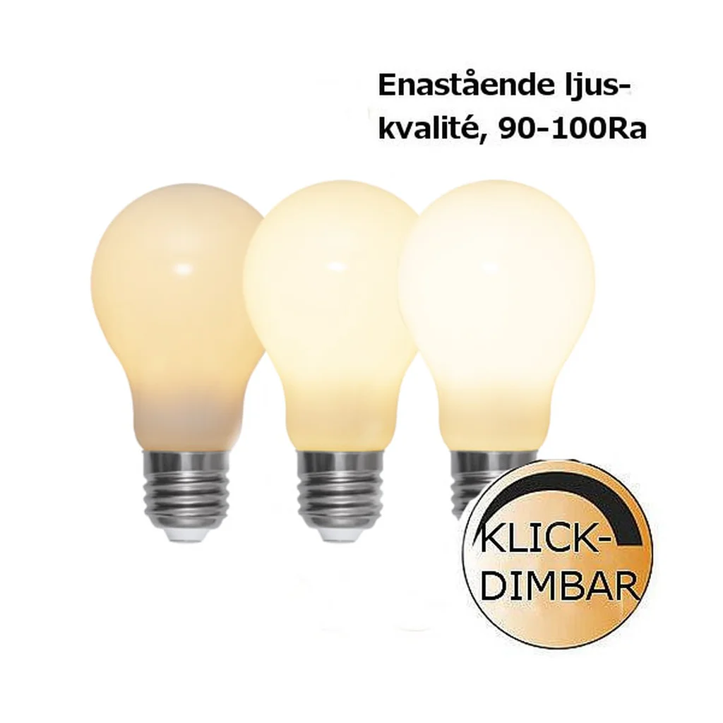 Klick-Dimbar LED lampa opal 2700K 600lm E27 6,5W