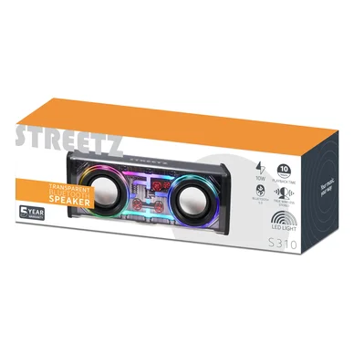 Streetz Transparent Bluetooth-högtalare med TWS och LED, 10W