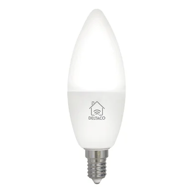 Deltaco LED-lampe, E14, Wi-Fi 2,4GHz, 4.5W, 385lm, dæmpbar, 2700K-6500K, 220-240V, hvid