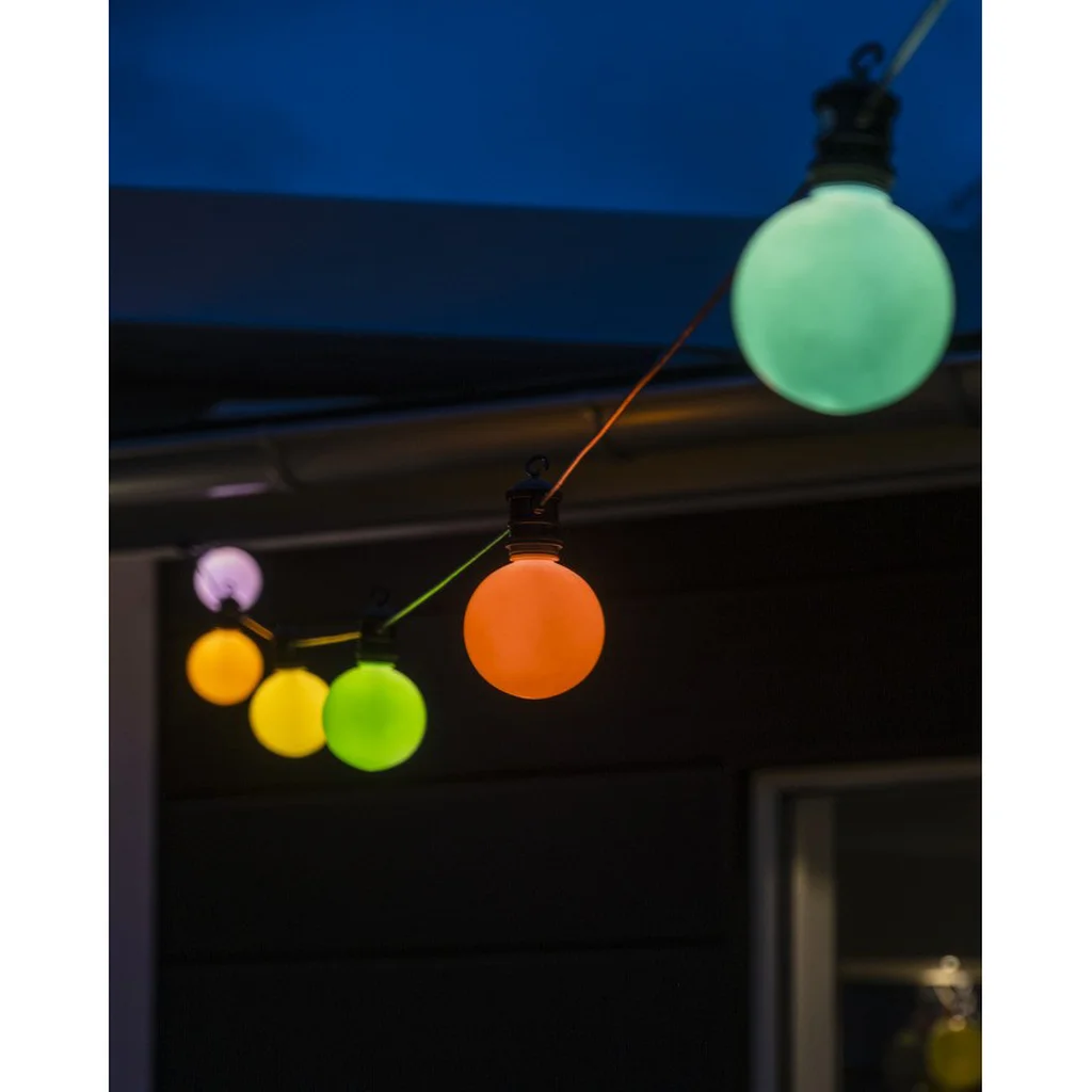 Ljusslinga E27 med 10 färgade LED-lampor, dimmer 24V/IP44