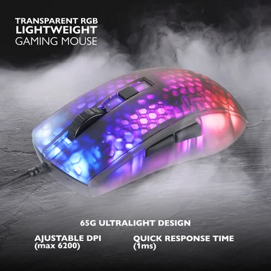 Deltaco DM310 Ultralätt Datormus Gaming Semi-transparent RGB