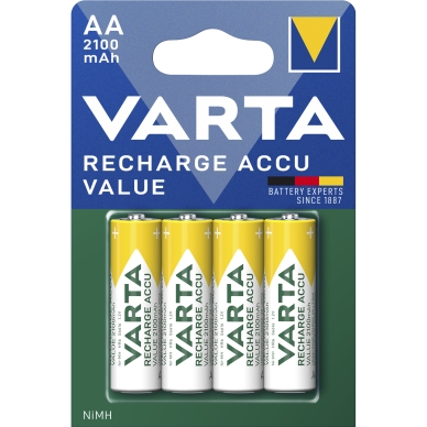 VARTA Recharge Accu Value genopladelige AA batterier, Ni-MH, 2100mAh, 1.2V, 4 stk.