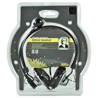 DELTACO headset med mikrofon och volymkontroll 2m kabel