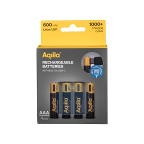Aqiila Laddningsbar USB-C Batteri AAA 1,5V 600mAh 4-pack