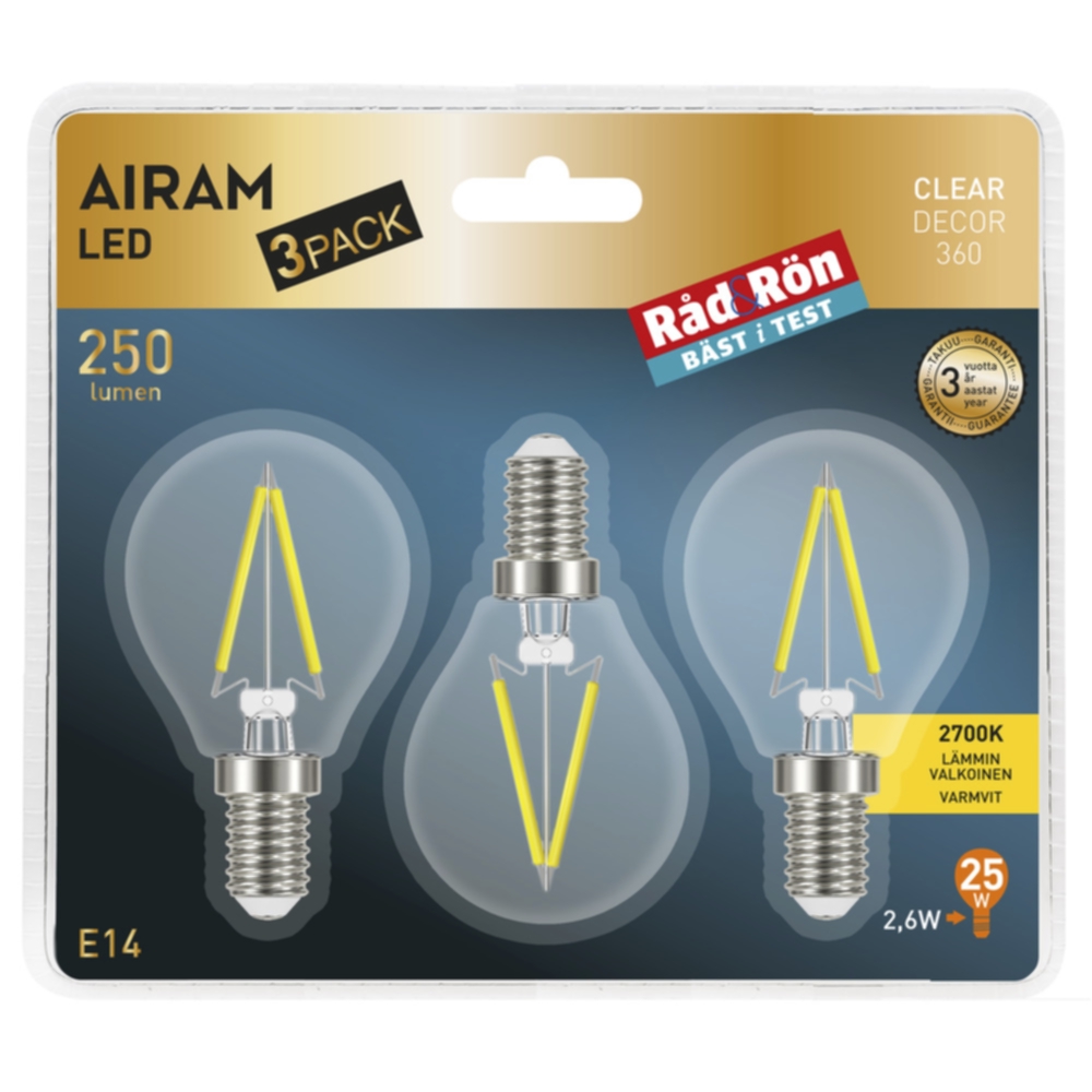 AIRAM Airam LED Filament 2,6W E14 3-pakk