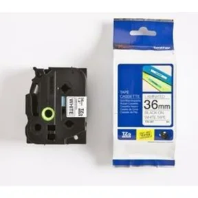 36 mm tape, svart tekst med hvit bunn, laminert, lengde 8m