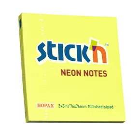 Stick'n Notisblock 76x76 100 Blad Neon Gul