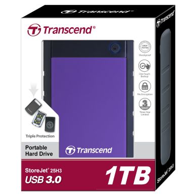 Transcend alt Transcend 2,5" extern hårddisk, 1TB USB 3.0, lila