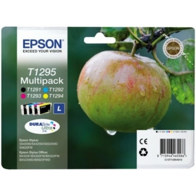 EPSON Epson T1295 Druckerpatrone Multipack BK/C/M/Y passend für: Stylus Office B42WD;Stylus Office BX 305 FW Plus;Stylus Office BX 630 Series;Stylus Office BX305F;Stylus Office BX305FW;Stylus Office BX320FW;Stylus Office BX525WD;Stylus Office BX535WD;Stylus Office BX625FWD;Stylus Office BX630FW;Stylus Office BX635FWD;Stylus Office BX925FWD;Stylus Office BX935FWD;Stylus SX 235;Stylus SX 420 Series;Stylus SX 430 Series;Stylus SX 440 Series;Stylus SX230;Stylus SX235W;Stylus SX420W;Stylus SX425W;Stylus SX430W;Stylus SX435W;Stylus SX438W;Stylus SX440W;Stylus SX445W;Stylus SX525WD;Stylus SX535WD;Stylus SX620FW;WorkForce 525;WorkForce 630;WorkForce WF-3010DW;WorkForce WF-3500 Series;WorkForce WF-3520DWF;WorkForce WF-3530DTWF;WorkForce WF-3540DTWF;WorkForce WF-7015;WorkForce WF-7515;WorkForce WF-7525