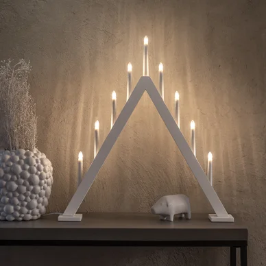 Elljusstake 9 ljus trä matt vit