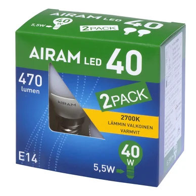 LED pære E14 4,9W 2700K 470 lumen 2-pakning krone LED pære E14 4,9W 2700K 470 lumen 2-pakning krone