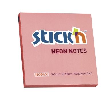 Stick'n Stick'n Notesblok 76x76 100 Blad Neon Lyserød 4712759211663 Modsvarer: N/A