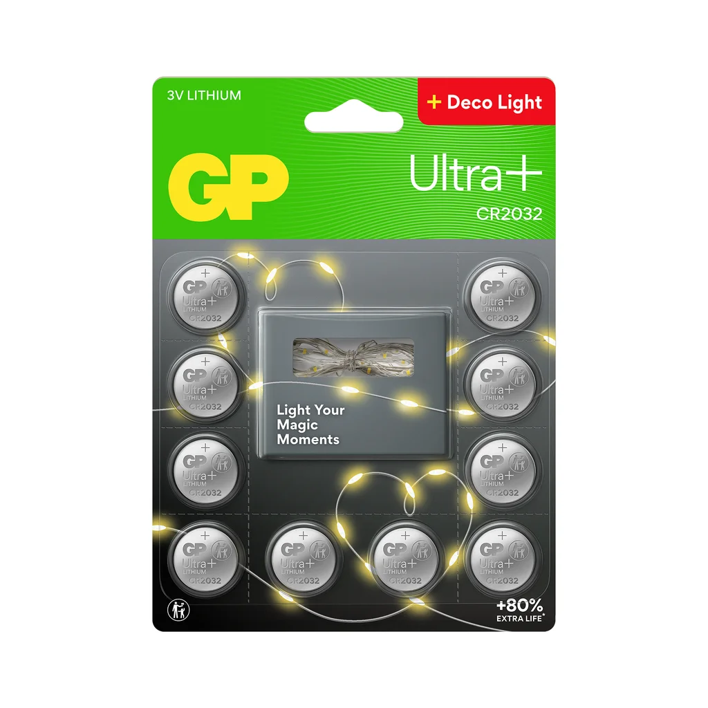 GP Lithium knappcell CR2032 10-pack + Ljusslinga 2m